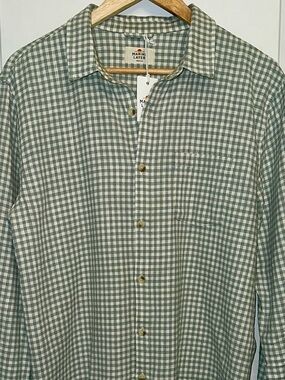 Marine Layer NWT Classic Stretch Selvage Shirt in Sage Green Gingham
